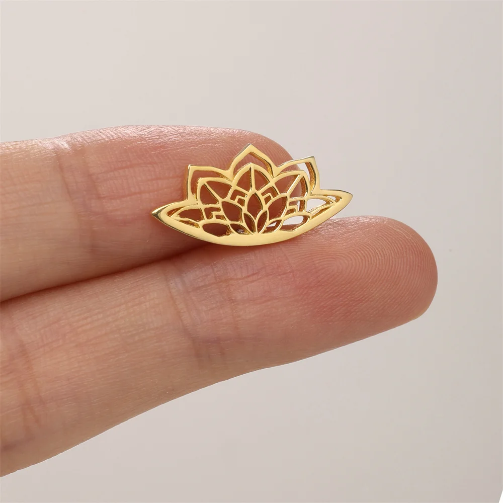 CANNER 925 Sterling Silver Hollow Lotus Flower Crown Flat Back Internal Thread Piercing Earring For Women INS Dainty Luxury