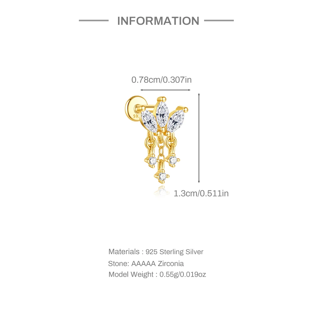 CANNER 925 Sterling Silver Hollow Lotus Flower Crown Flat Back Internal Thread Piercing Earring For Women INS Dainty Luxury