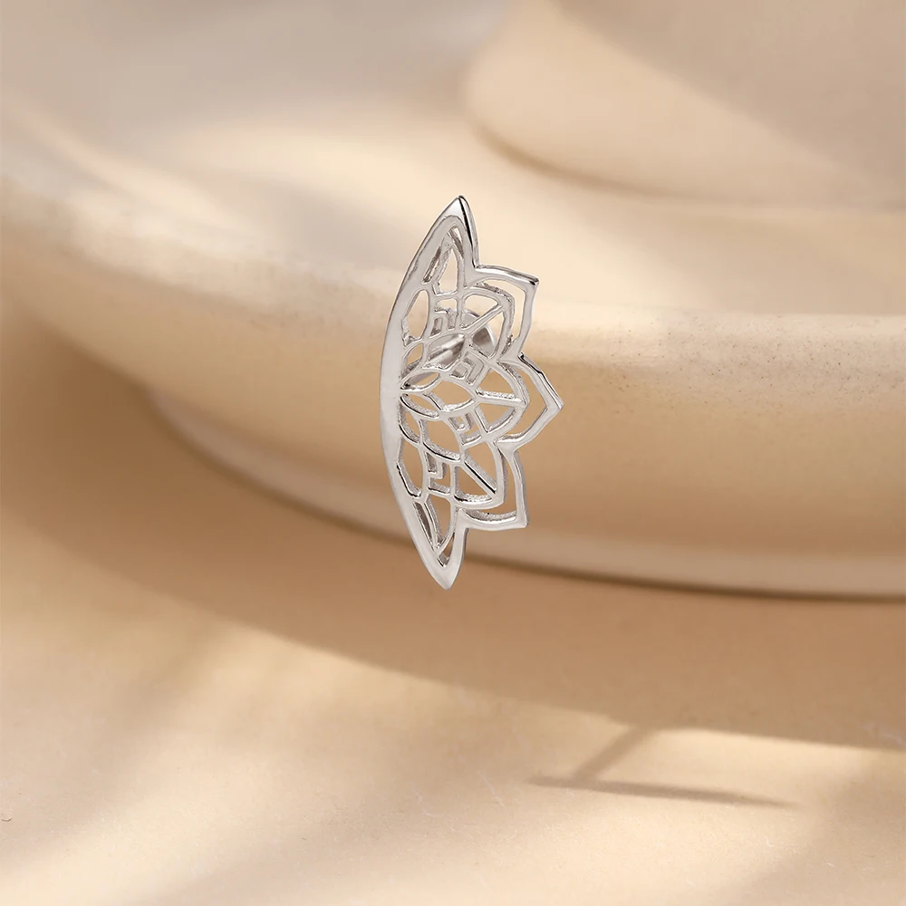 CANNER 925 Sterling Silver Hollow Lotus Flower Crown Flat Back Internal Thread Piercing Earring For Women INS Dainty Luxury