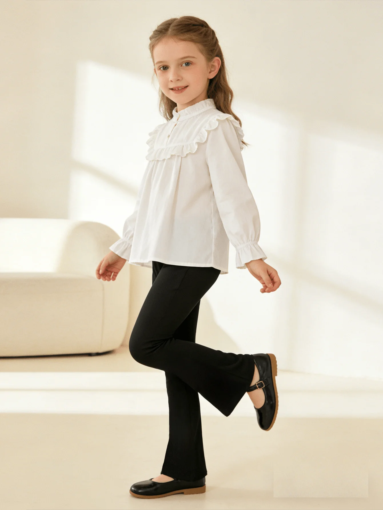 1Pcs Kids Fashionable Black Striped Flared Pants for Spring and Autumn Comfort Soft Leggings for Girls Aged 2-10Y for Daily Wear