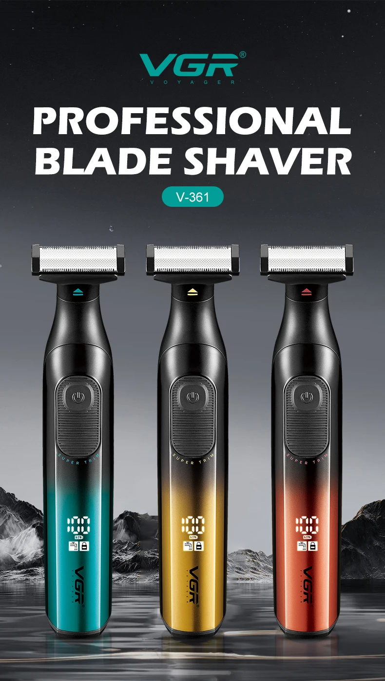 VGR new hair remover 3-in-1 hair trimming set gradient color household shaver IPX6 waterproof intelligent digital shaver V-361