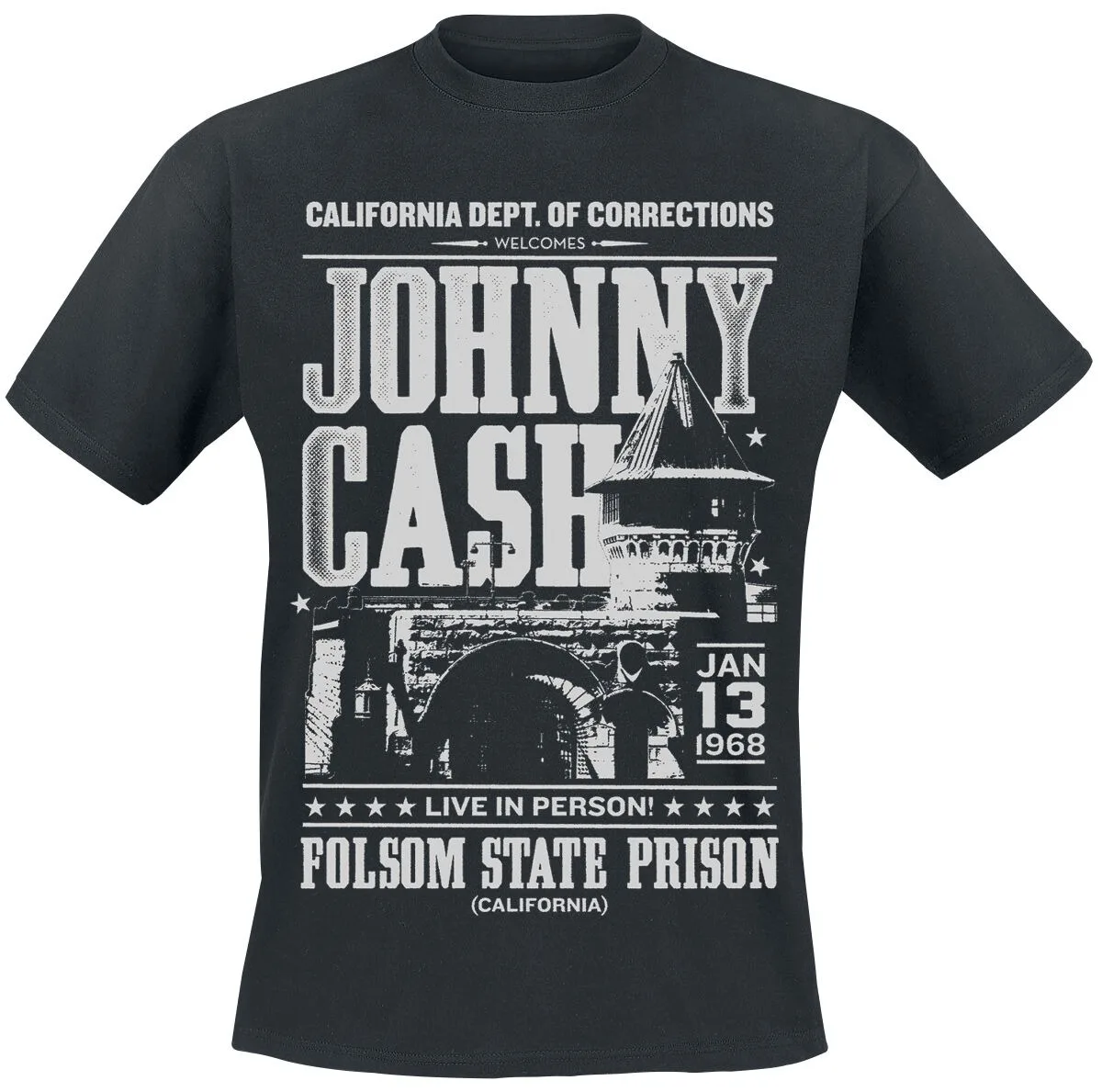 Johnny Cash Folsom State Prison 1968 Live Print T Shirt, 100% Cotton Casual Neutral Tee, Country Rock Streetwear for Men Women