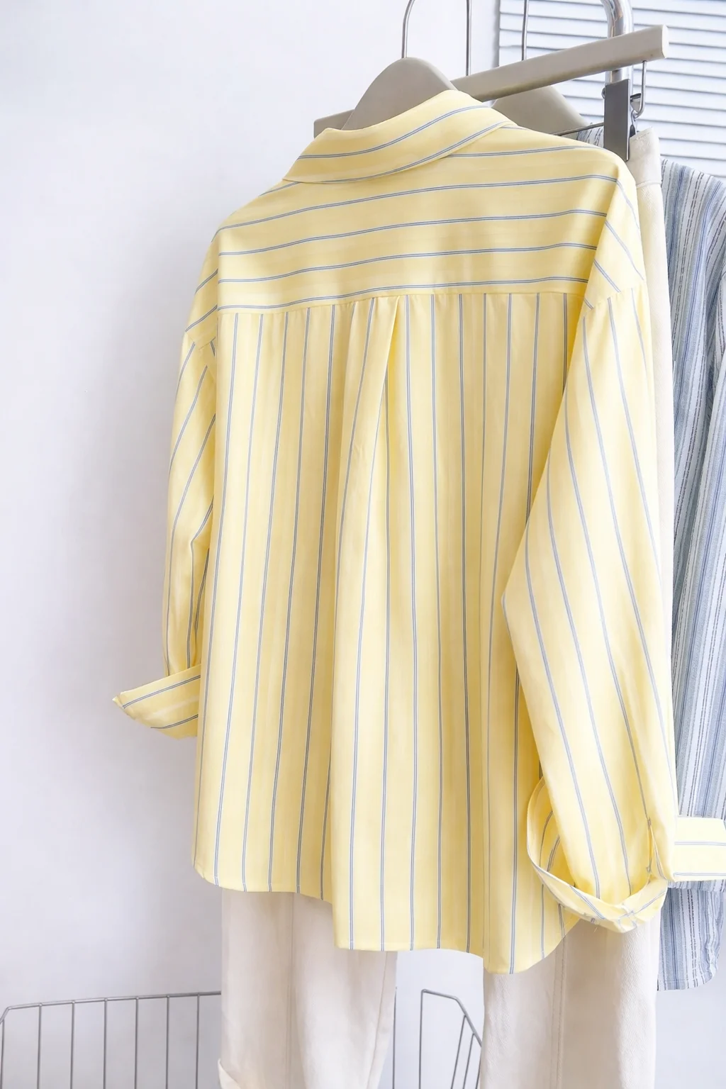 Women's Yellow Striped Button Down Shirt Casual Long Sleeve Blouse