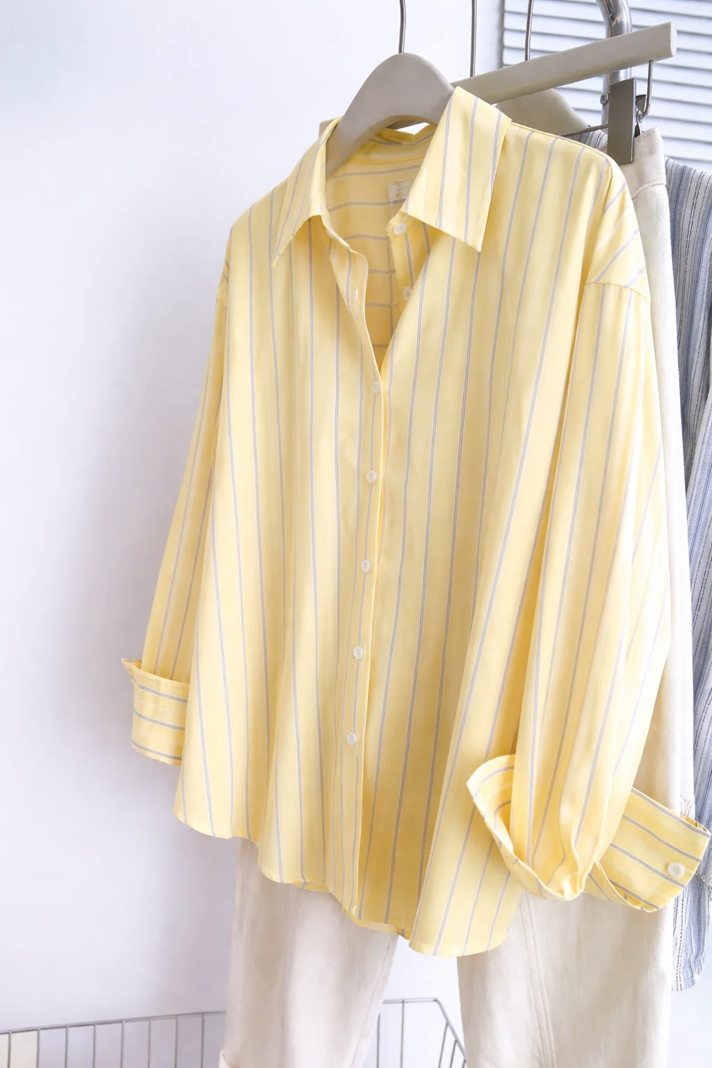 Women's Yellow Striped Button Down Shirt Casual Long Sleeve Blouse