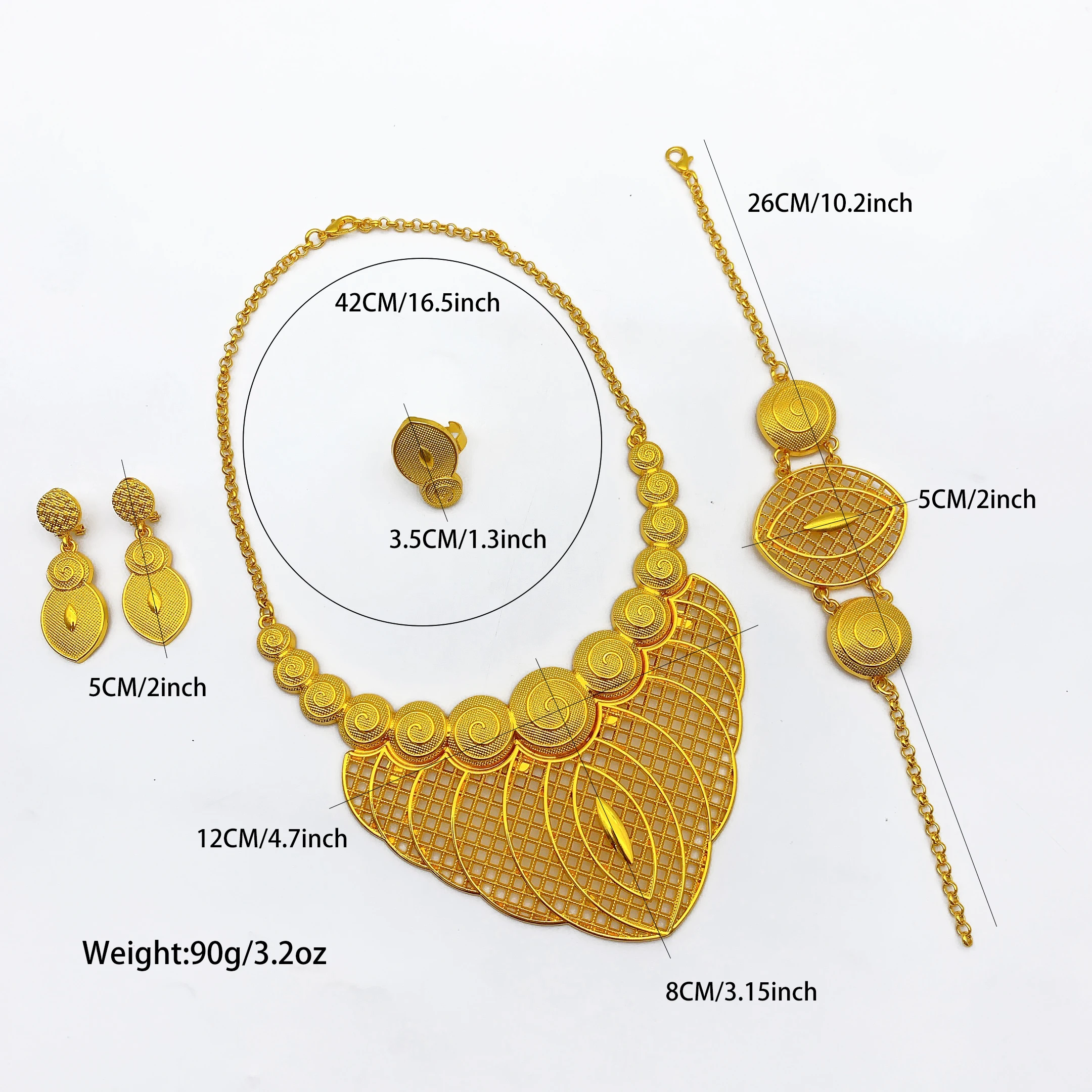 New Indian 24K Gold Color Big Necklace Set Nigerian Party Bridal Wedding Ethiopian Luxury Dubai Jewelry Wholesale Gifts