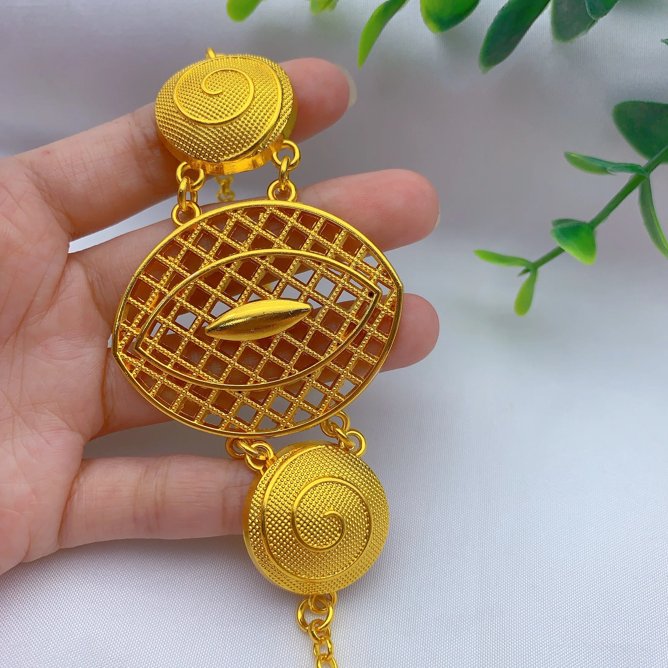 New Indian 24K Gold Color Big Necklace Set Nigerian Party Bridal Wedding Ethiopian Luxury Dubai Jewelry Wholesale Gifts