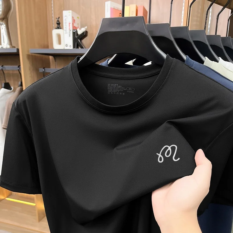 Men's New Summer High Quality Cooling Sensation T-Shirt Round Neck Brand Printing Short Sleeves Tops Leisure Fashion Men Swear