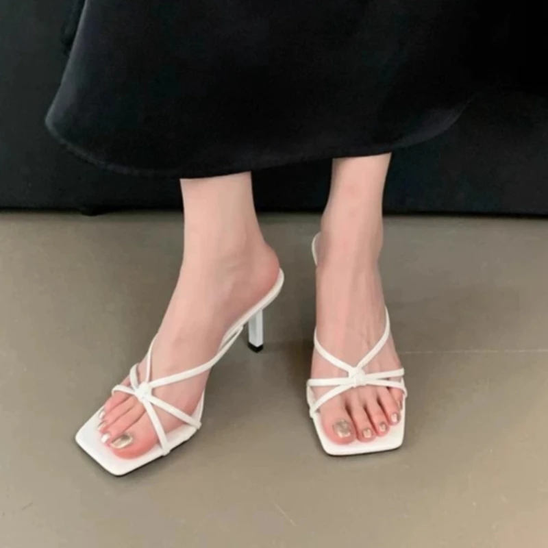 2026 Summer Luxury Solid Color Designer Women's Sandals Sexy Open Toe High Heels Elegant Slip-on Party Dress Slippers Plus Size