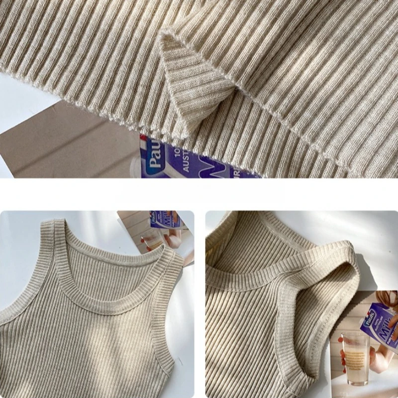 2026 Spring Summer Slim Fit All-Match Crop Top Women Tank Top Knit Camisole Solid Color Inner Wear Base Top