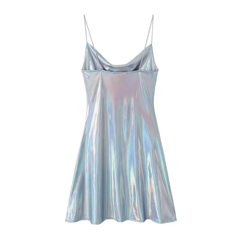 2026 Women's Summer Shiny Gold Silver Slip Dress, Slim Fit Thin Strap Mini Dress, Perfect for Party, Club and Night Out