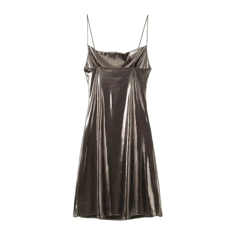 2026 Women's Summer Shiny Gold Silver Slip Dress, Slim Fit Thin Strap Mini Dress, Perfect for Party, Club and Night Out