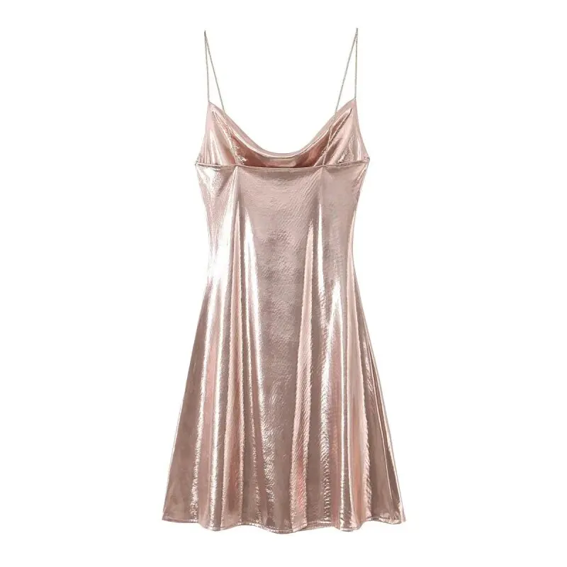 2026 Women's Summer Shiny Gold Silver Slip Dress, Slim Fit Thin Strap Mini Dress, Perfect for Party, Club and Night Out