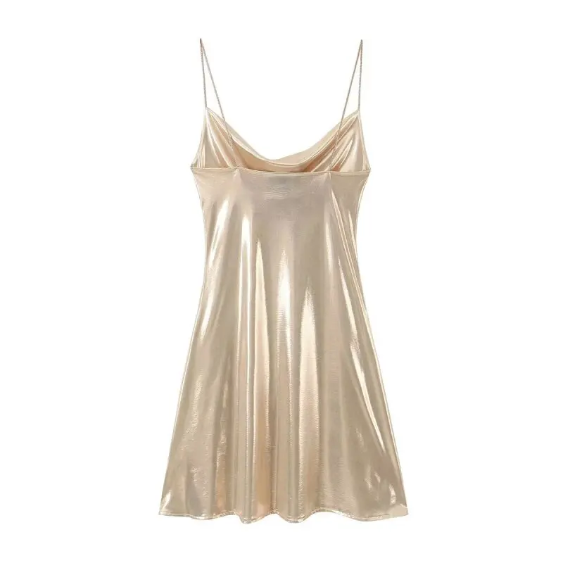 2026 Women's Summer Shiny Gold Silver Slip Dress, Slim Fit Thin Strap Mini Dress, Perfect for Party, Club and Night Out