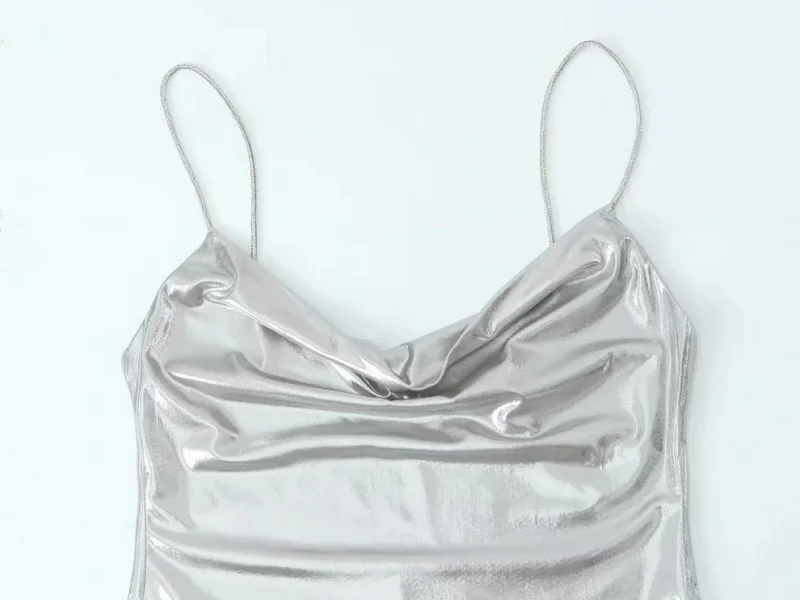2026 Women's Summer Shiny Gold Silver Slip Dress, Slim Fit Thin Strap Mini Dress, Perfect for Party, Club and Night Out
