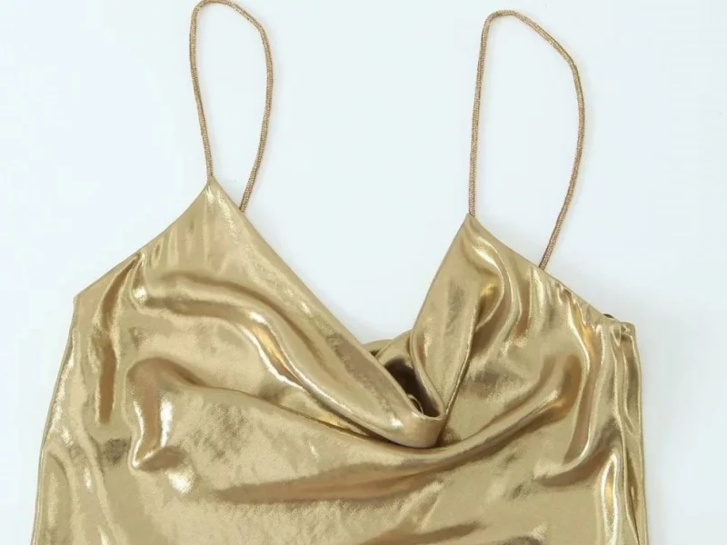 2026 Women's Summer Shiny Gold Silver Slip Dress, Slim Fit Thin Strap Mini Dress, Perfect for Party, Club and Night Out