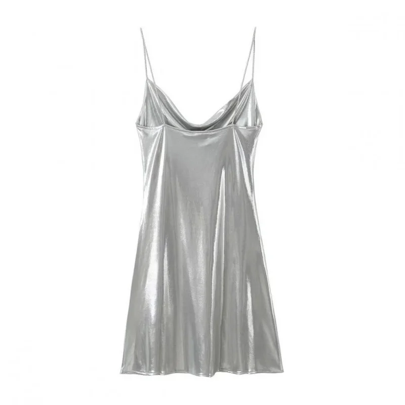 2026 Women's Summer Shiny Gold Silver Slip Dress, Slim Fit Thin Strap Mini Dress, Perfect for Party, Club and Night Out