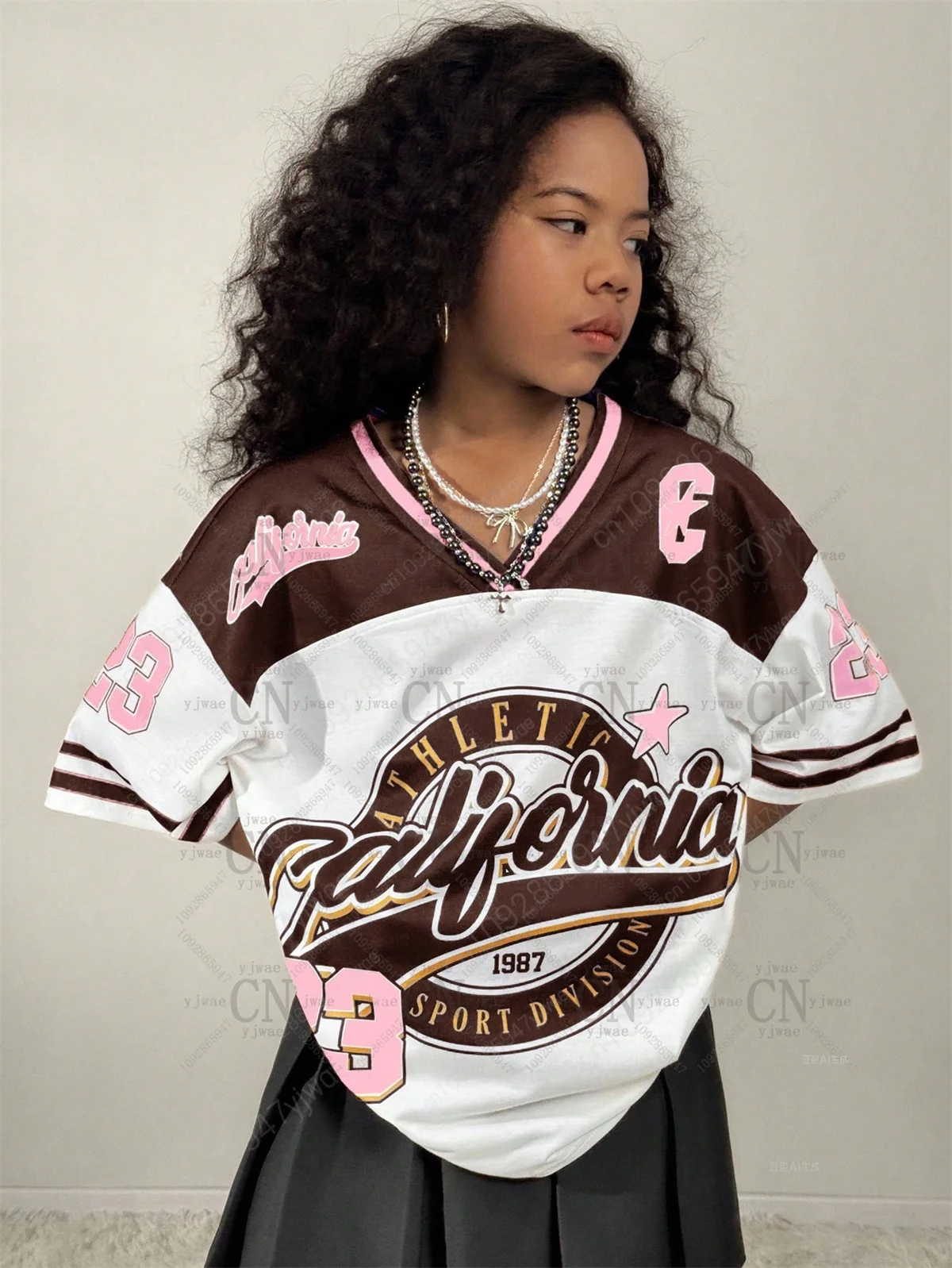 California No.23 Streetwear Vintage Breathable Mesh Graphics Baseball Jersey V-Neck Fashion Streetwear Top Kid'S Adult T-Shirt