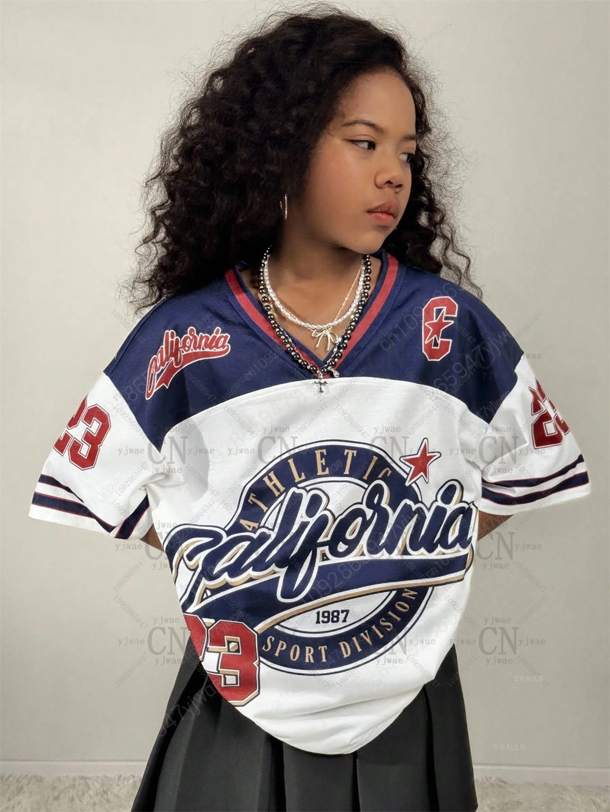 California No.23 Streetwear Vintage Breathable Mesh Graphics Baseball Jersey V-Neck Fashion Streetwear Top Kid'S Adult T-Shirt
