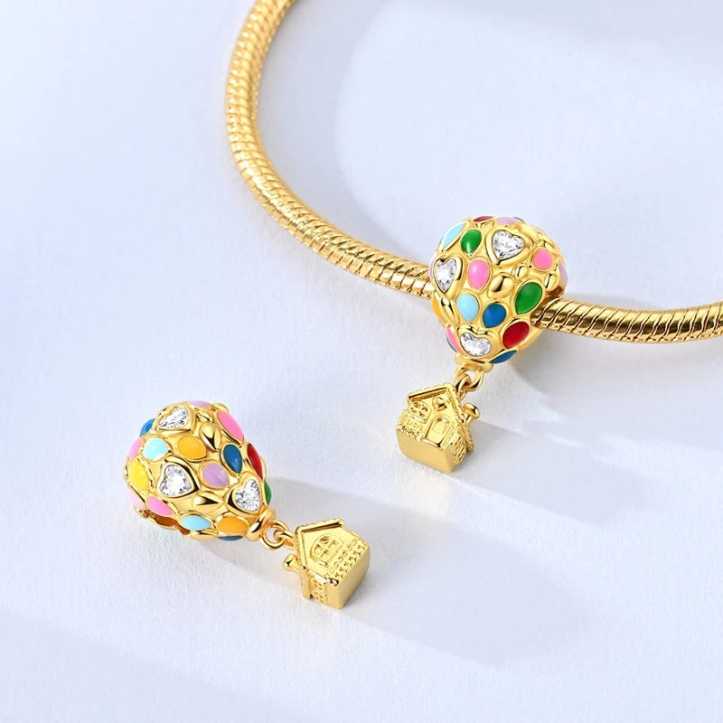 925 Sterling Silver Colorful Charms Bead Hot Air Balloon Family House Lover Sparkling Pendants Fit Original Bracelet DIY Jewelry