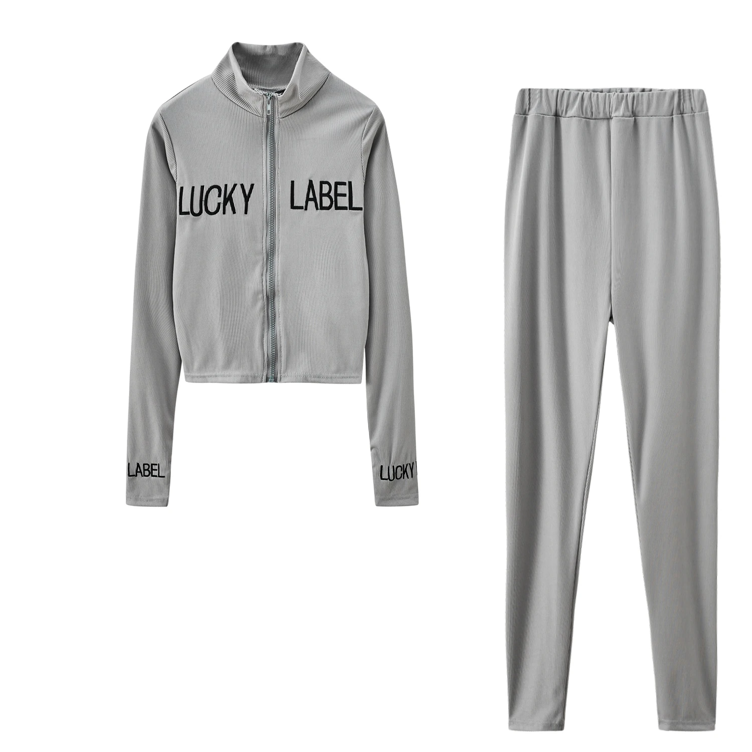 2026 Women's High-Necked 2-Piece Sport Suit with Embroidered Letters And Zipper Detail
