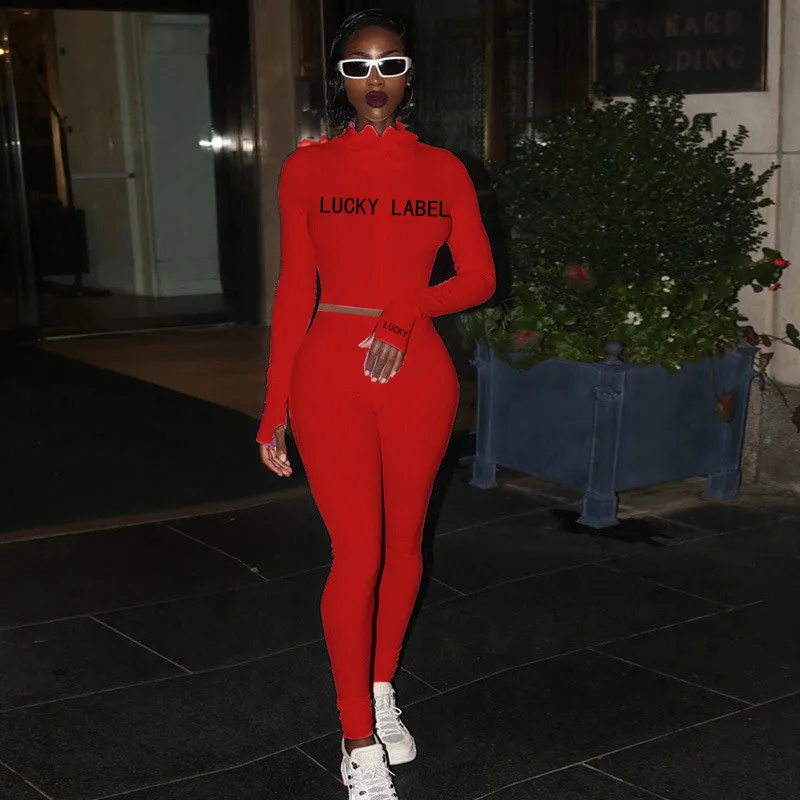 2026 Women's High-Necked 2-Piece Sport Suit with Embroidered Letters And Zipper Detail