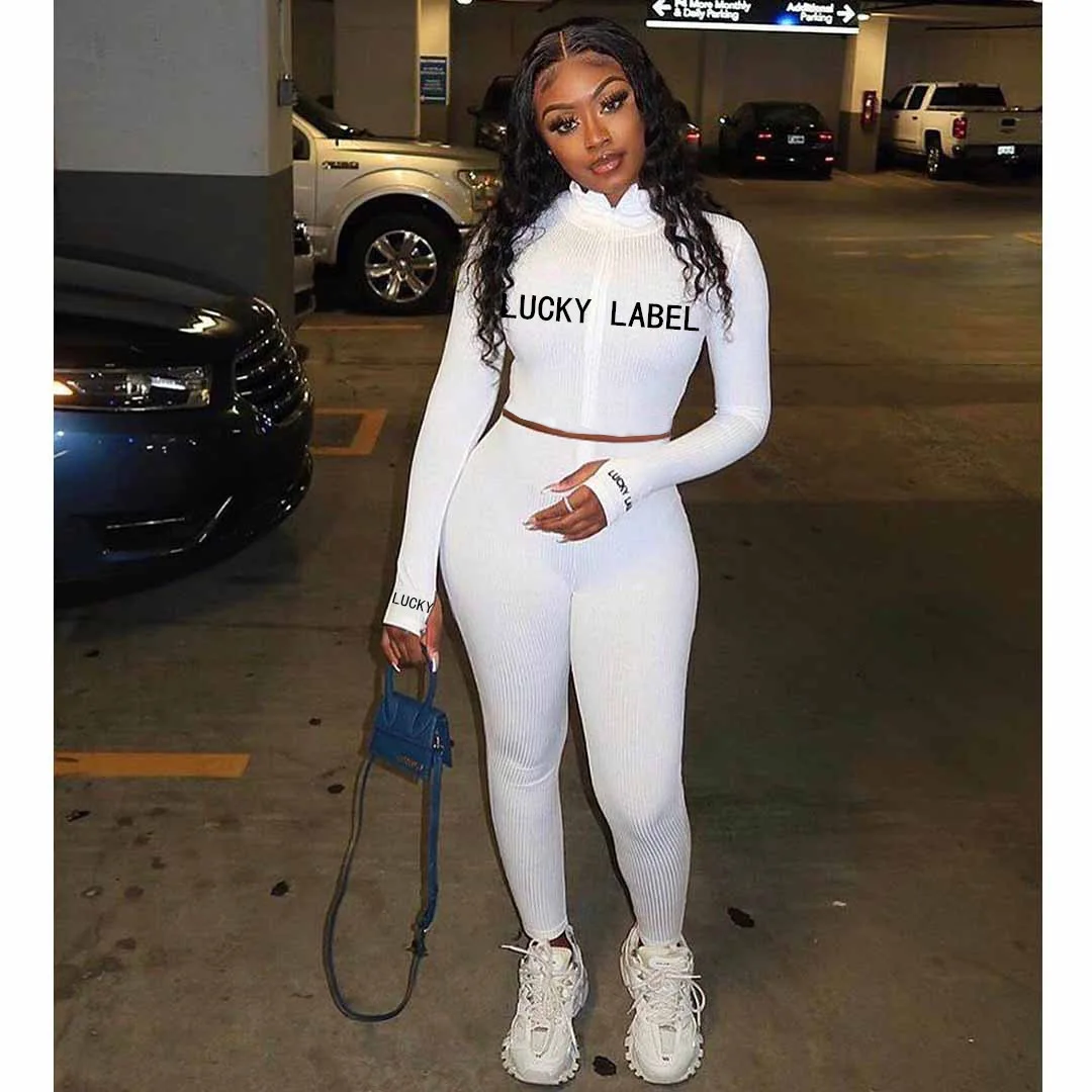 2026 Women's High-Necked 2-Piece Sport Suit with Embroidered Letters And Zipper Detail