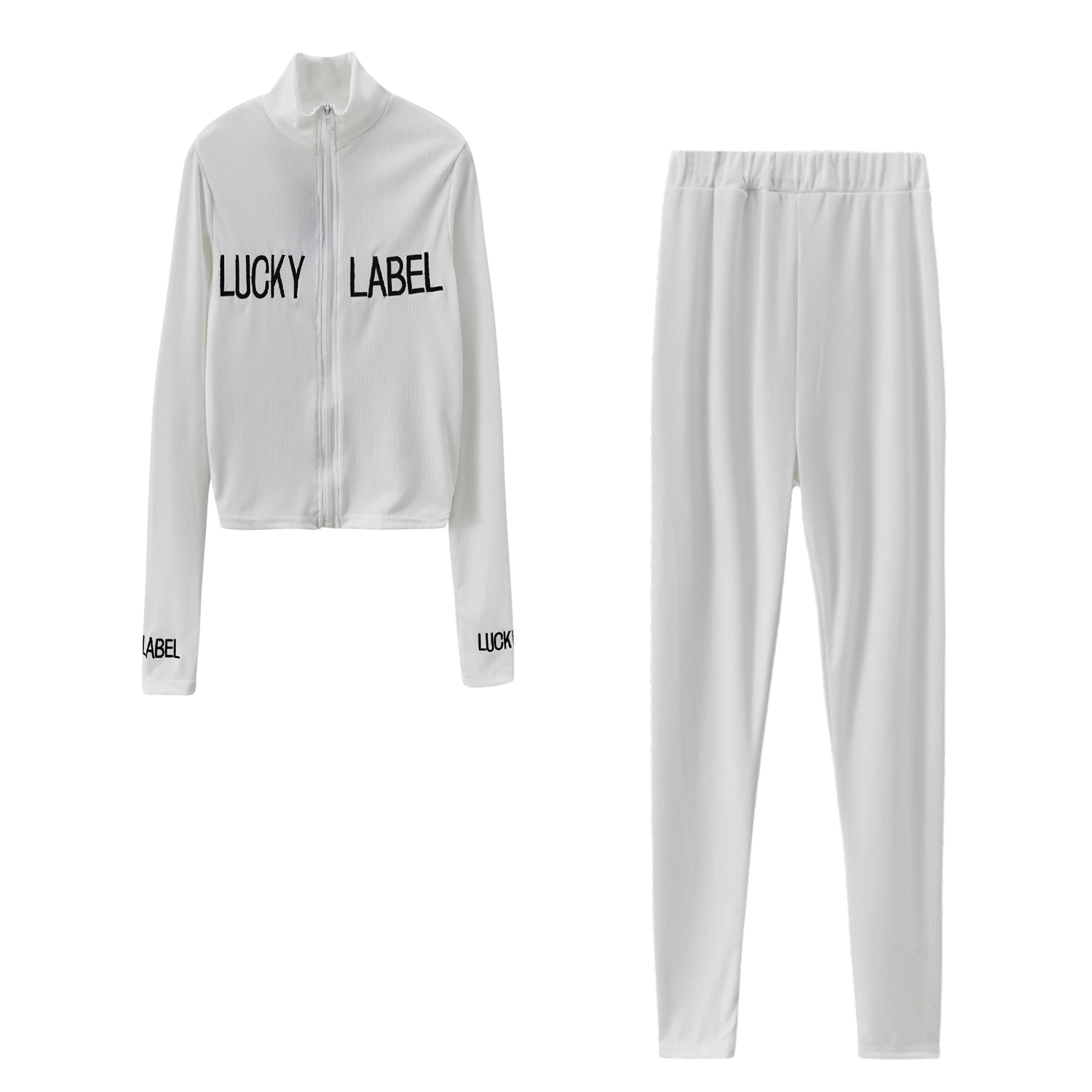 2026 Women's High-Necked 2-Piece Sport Suit with Embroidered Letters And Zipper Detail