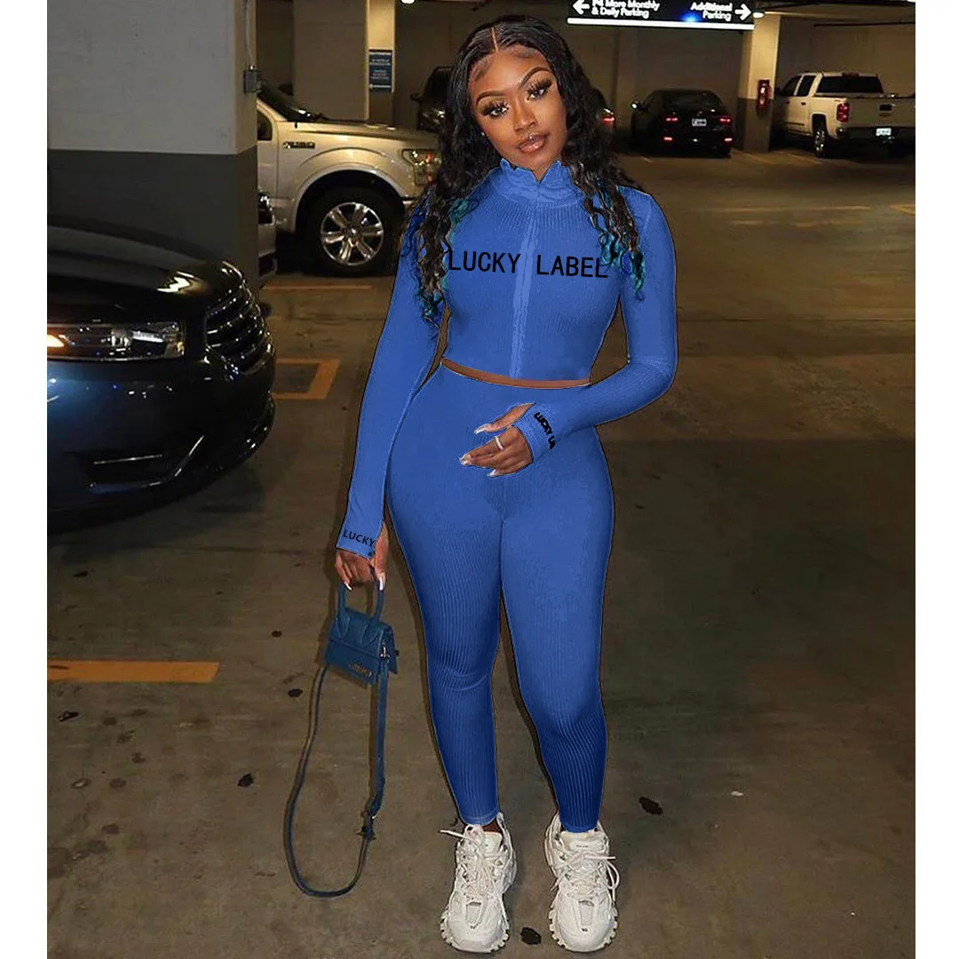 2026 Women's High-Necked 2-Piece Sport Suit with Embroidered Letters And Zipper Detail