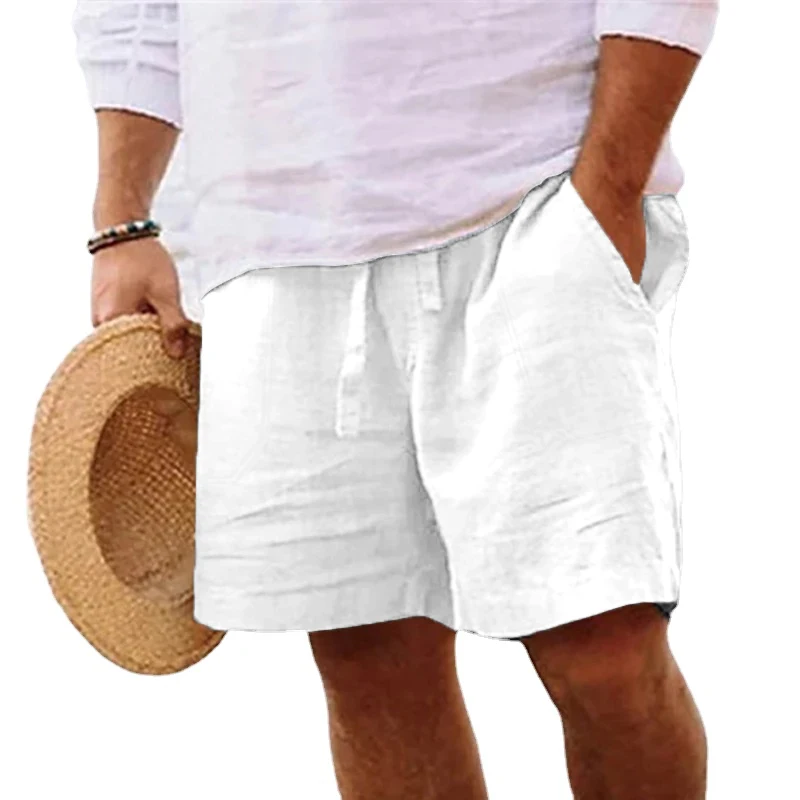 New Mens Cotton Solid Color Short Lightweight Gym Pants Linen Beach Shorts Men Jogging Sport Large Short Homme