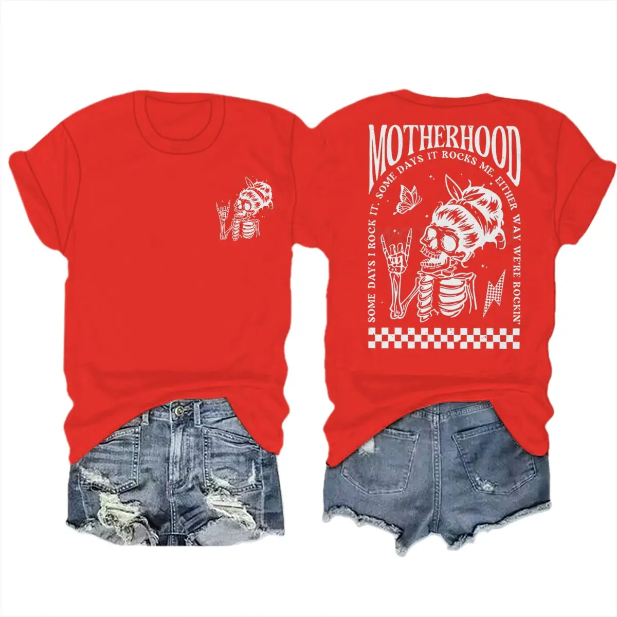 Motherhood T-shirts Vintage Skeleton Rock Mama Life Streetwear Casual Short Sleeve Women's Tshirts Gifts