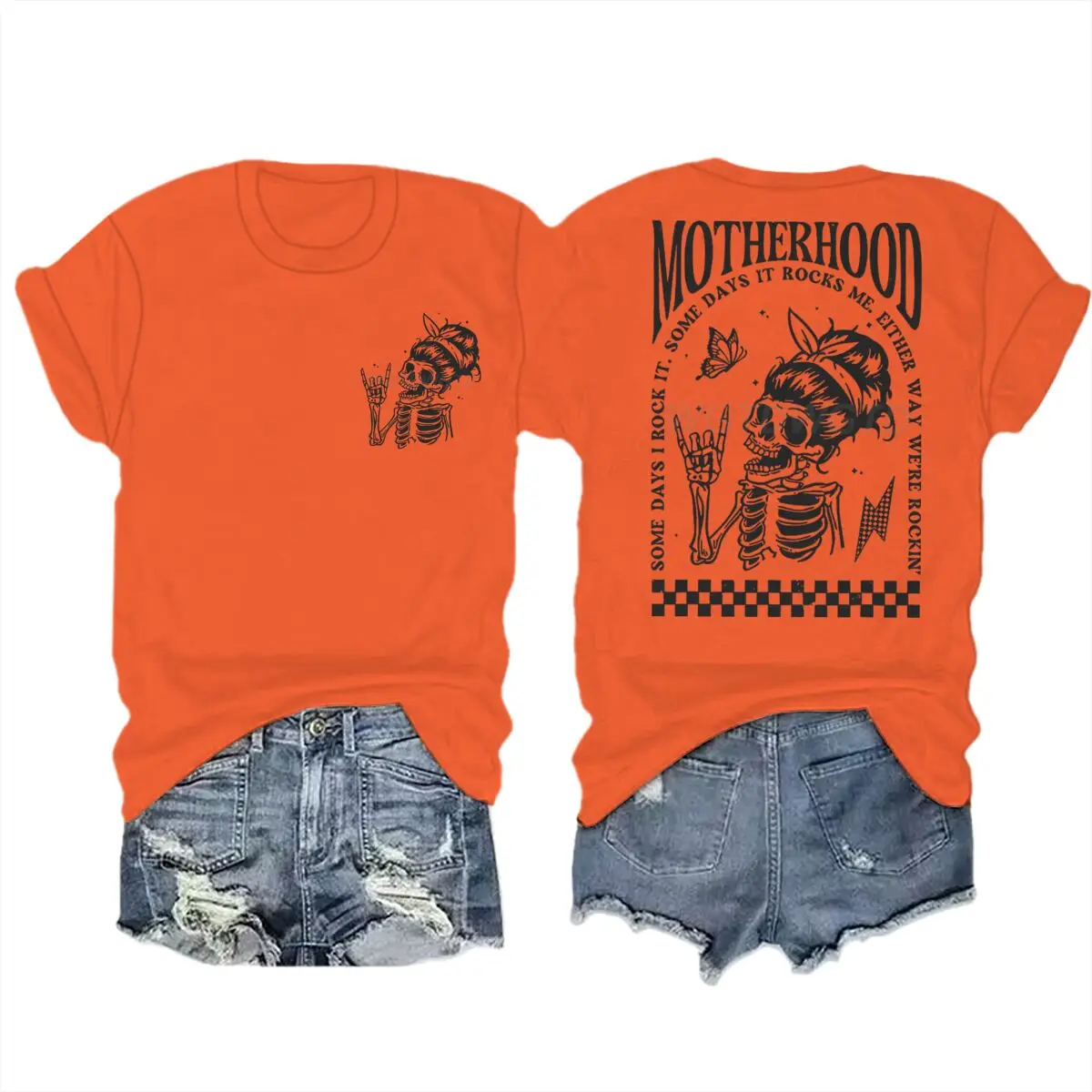 Motherhood T-shirts Vintage Skeleton Rock Mama Life Streetwear Casual Short Sleeve Women's Tshirts Gifts