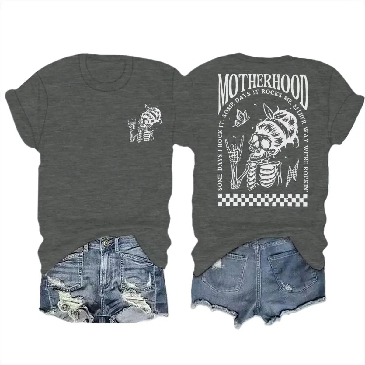 Motherhood T-shirts Vintage Skeleton Rock Mama Life Streetwear Casual Short Sleeve Women's Tshirts Gifts