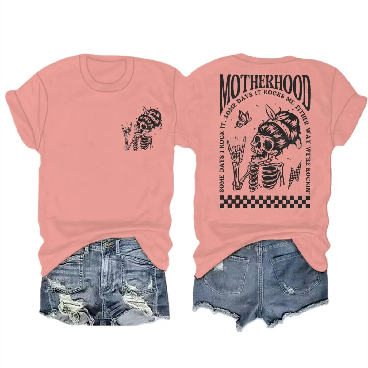 Motherhood T-shirts Vintage Skeleton Rock Mama Life Streetwear Casual Short Sleeve Women's Tshirts Gifts