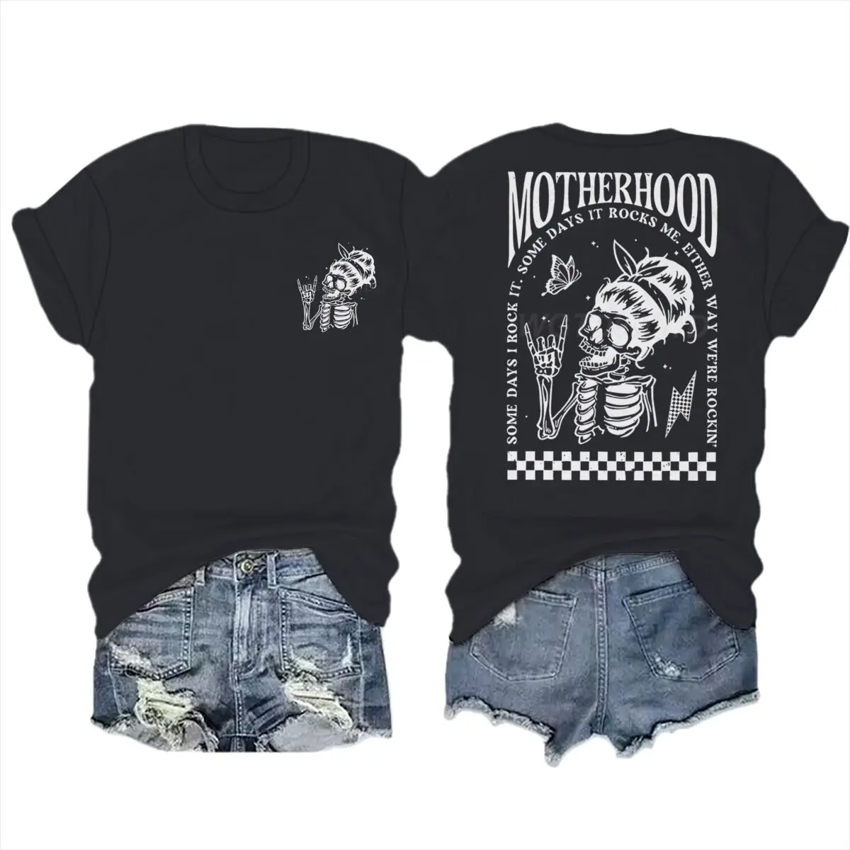Motherhood T-shirts Vintage Skeleton Rock Mama Life Streetwear Casual Short Sleeve Women's Tshirts Gifts