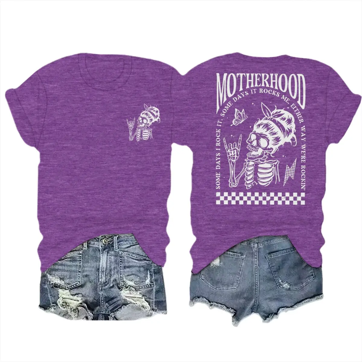 Motherhood T-shirts Vintage Skeleton Rock Mama Life Streetwear Casual Short Sleeve Women's Tshirts Gifts