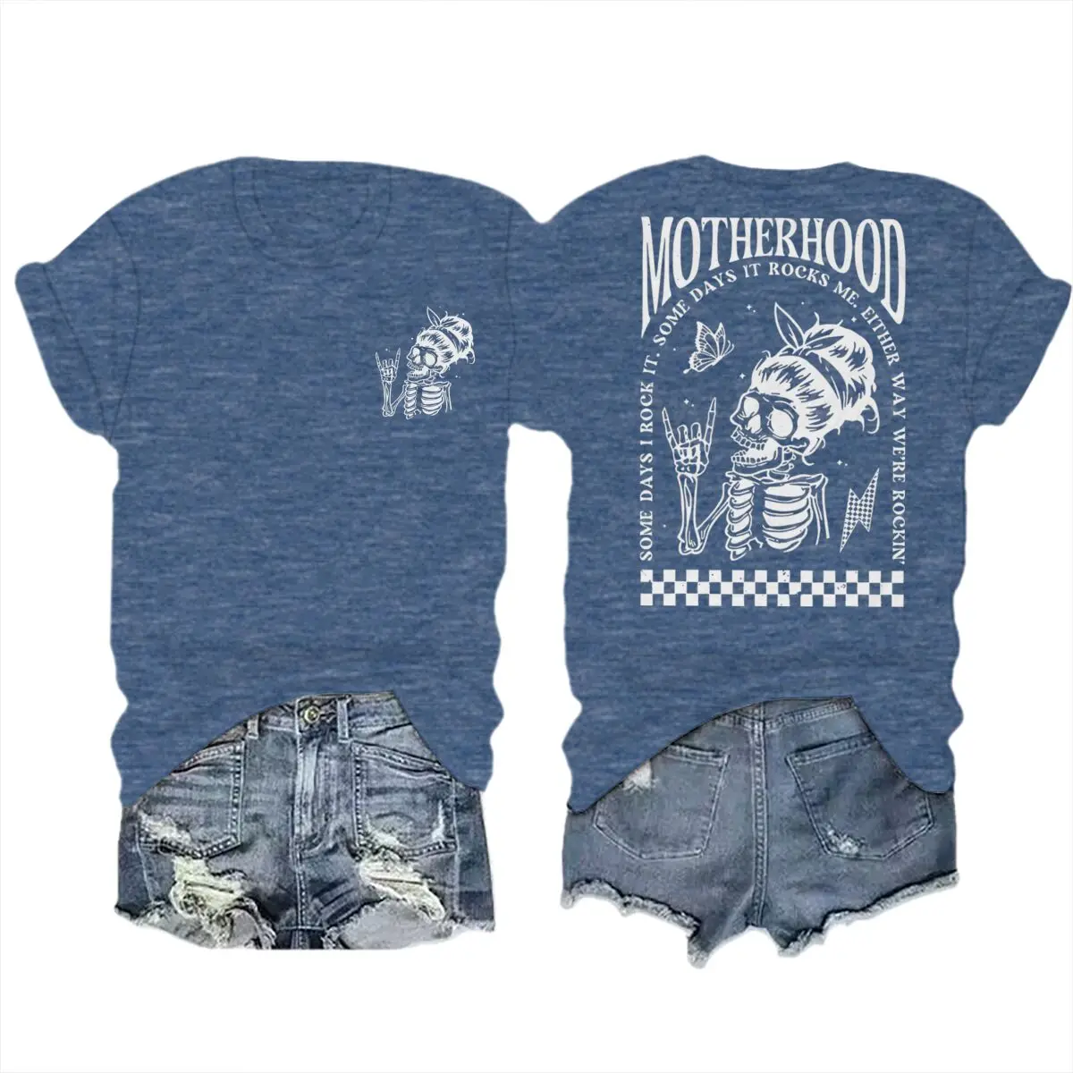 Motherhood T-shirts Vintage Skeleton Rock Mama Life Streetwear Casual Short Sleeve Women's Tshirts Gifts