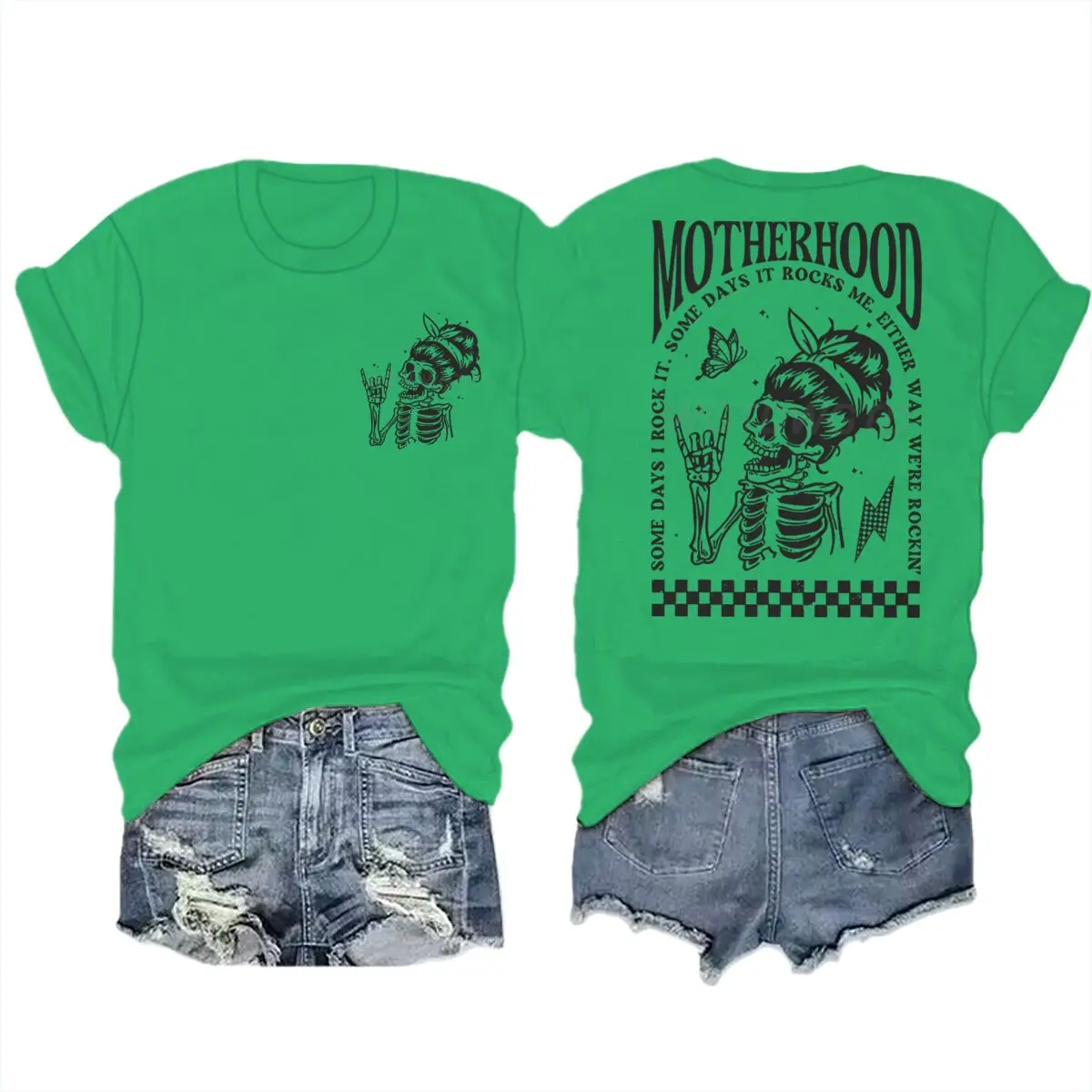 Motherhood T-shirts Vintage Skeleton Rock Mama Life Streetwear Casual Short Sleeve Women's Tshirts Gifts