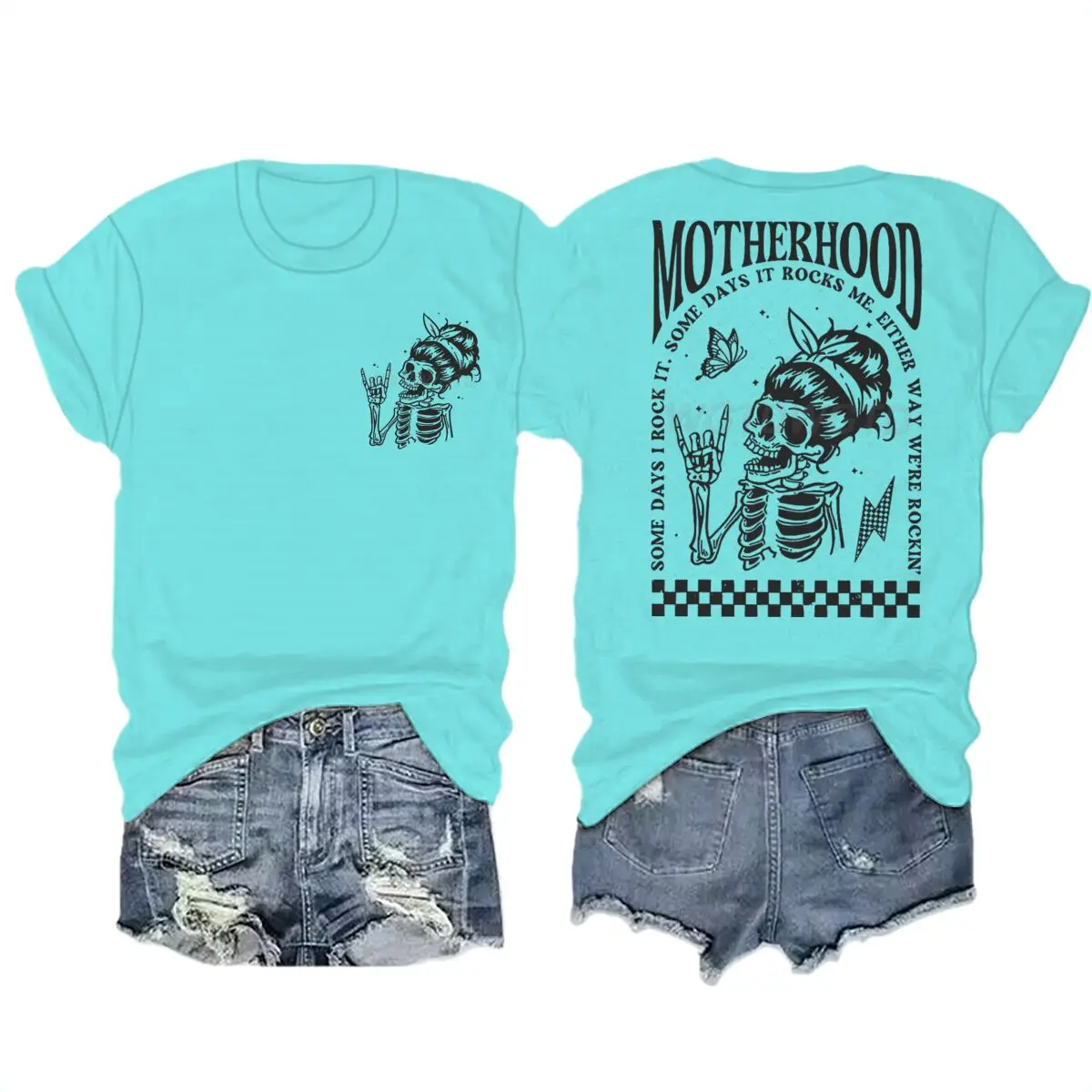 Motherhood T-shirts Vintage Skeleton Rock Mama Life Streetwear Casual Short Sleeve Women's Tshirts Gifts