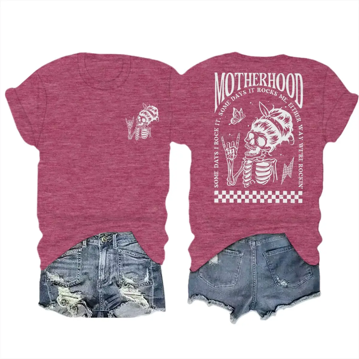 Motherhood T-shirts Vintage Skeleton Rock Mama Life Streetwear Casual Short Sleeve Women's Tshirts Gifts