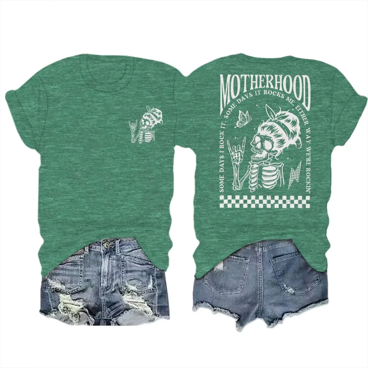 Motherhood T-shirts Vintage Skeleton Rock Mama Life Streetwear Casual Short Sleeve Women's Tshirts Gifts