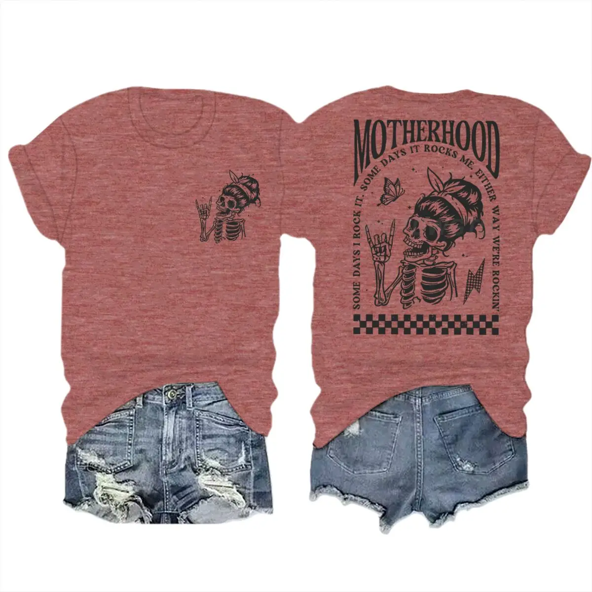 Motherhood T-shirts Vintage Skeleton Rock Mama Life Streetwear Casual Short Sleeve Women's Tshirts Gifts
