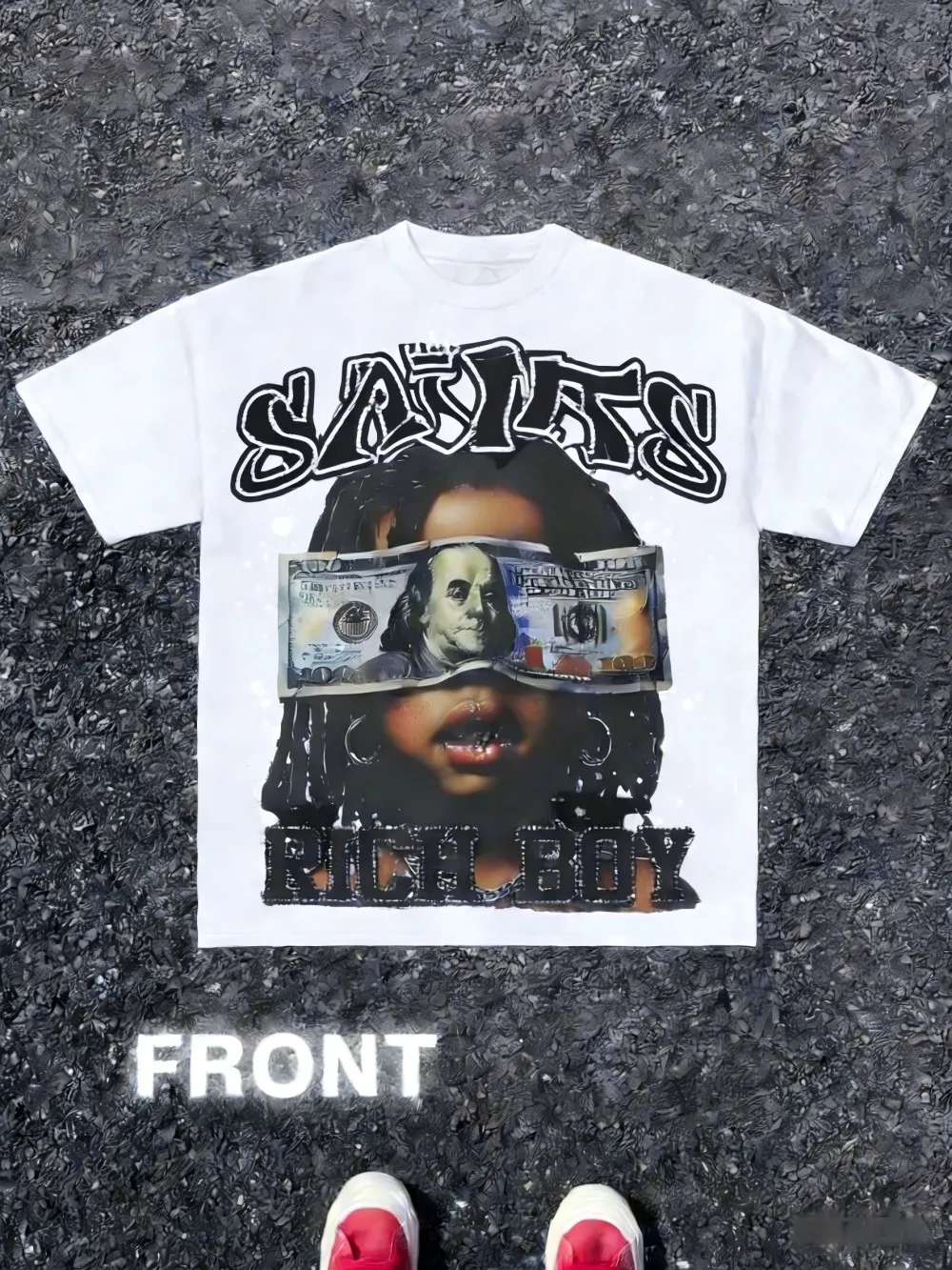 Trendy Men's Summer Gothic Wealth Cartoon Letter Printed Comfortable Breathable Round Neck T-shirt Outdoor Street Top