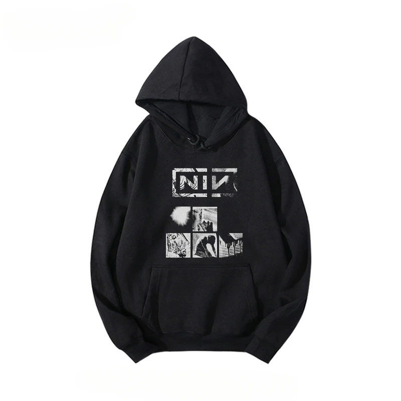 NIN Nine-Inch Nail Industrial Band's European and American Metal Rock Vintage Hoodie and Men's Hoodie Trend