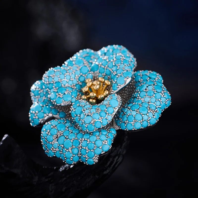 New Micro-Set Turquoise 3D Peony Brooch: An Elegant, Luxurious, and High-End Accessory for Suits, Coats, and Evening Wear