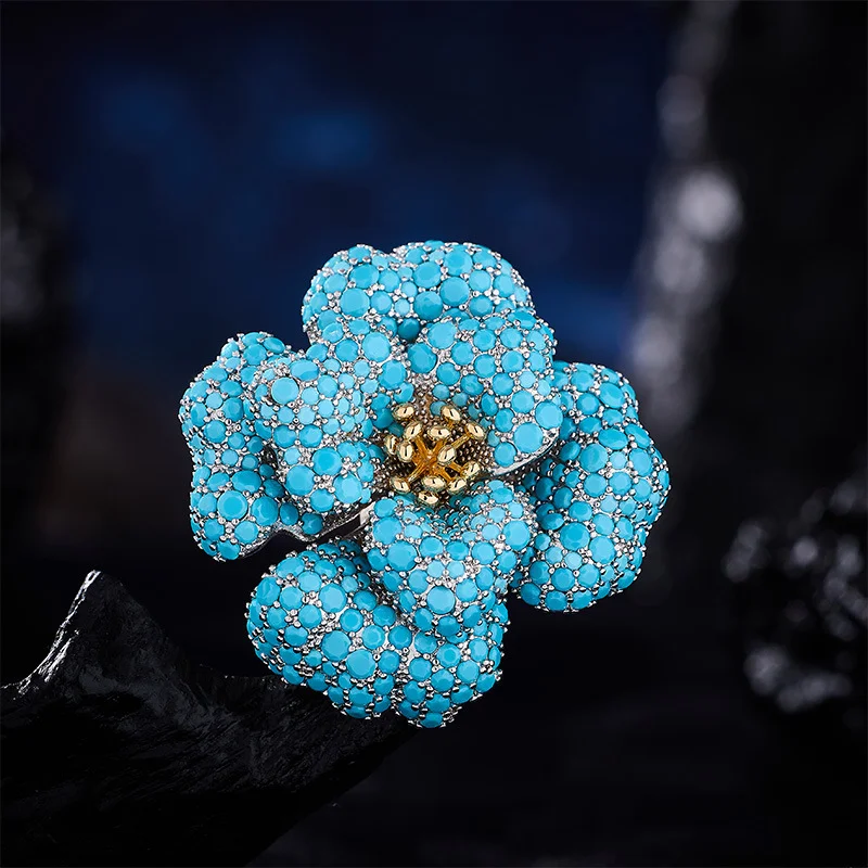 New Micro-Set Turquoise 3D Peony Brooch: An Elegant, Luxurious, and High-End Accessory for Suits, Coats, and Evening Wear