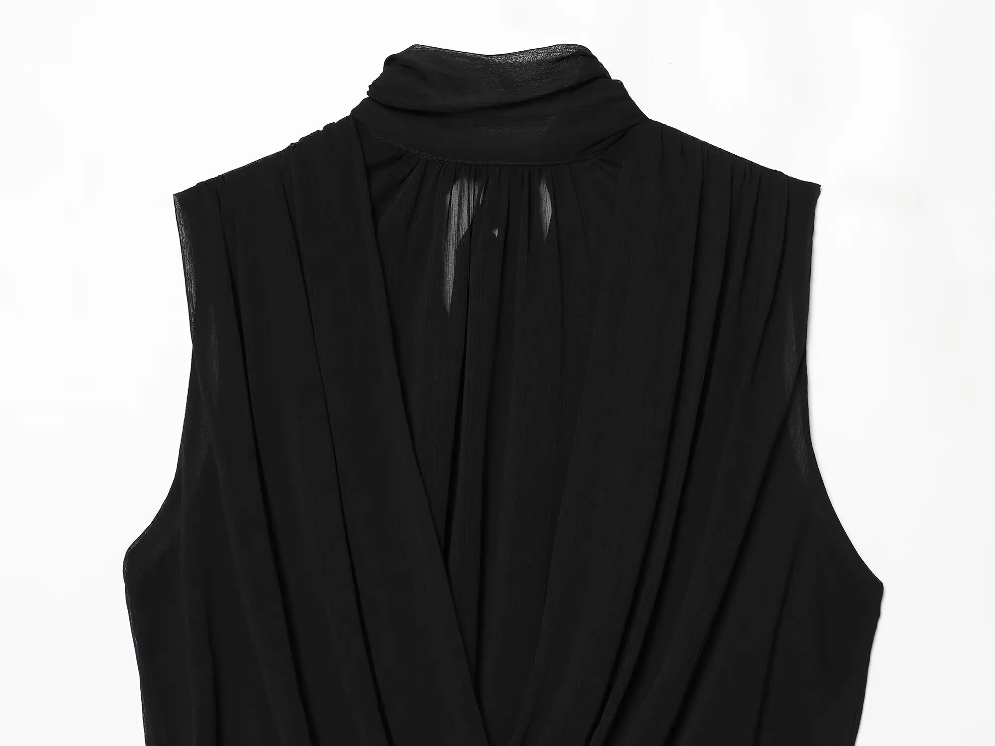 Women Black Draped Balloon Vest Tops Summer Female Turtleneck Sleeveless Tank Top Lady Chic Hight Street Crossover Puffed Tops