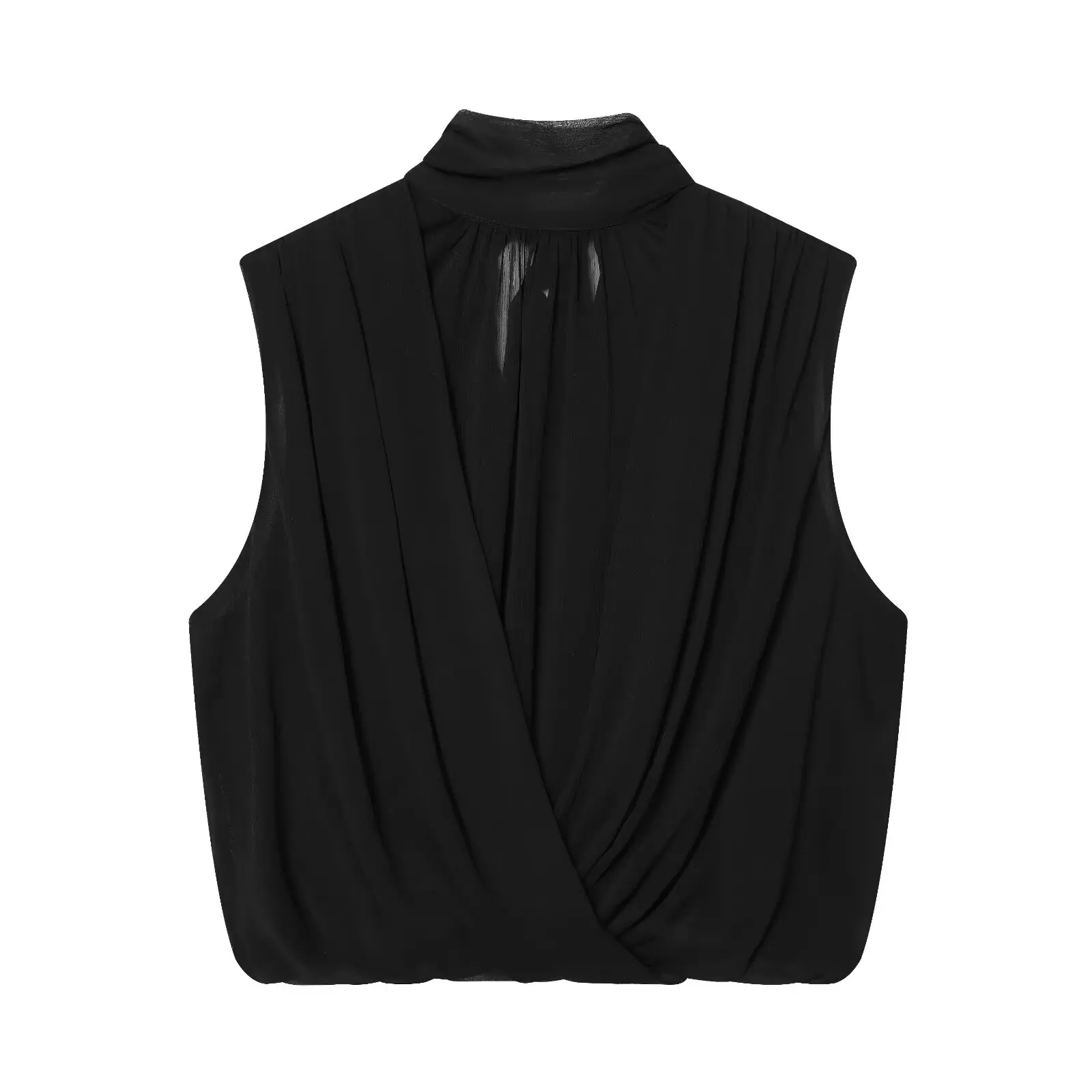 Women Black Draped Balloon Vest Tops Summer Female Turtleneck Sleeveless Tank Top Lady Chic Hight Street Crossover Puffed Tops