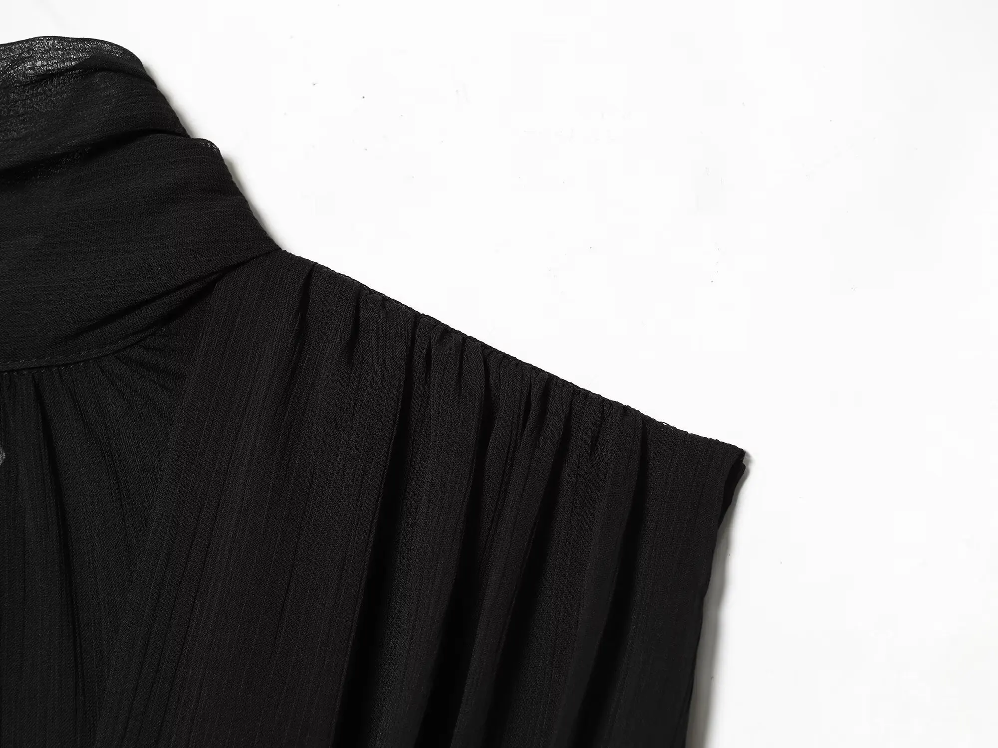 Women Black Draped Balloon Vest Tops Summer Female Turtleneck Sleeveless Tank Top Lady Chic Hight Street Crossover Puffed Tops