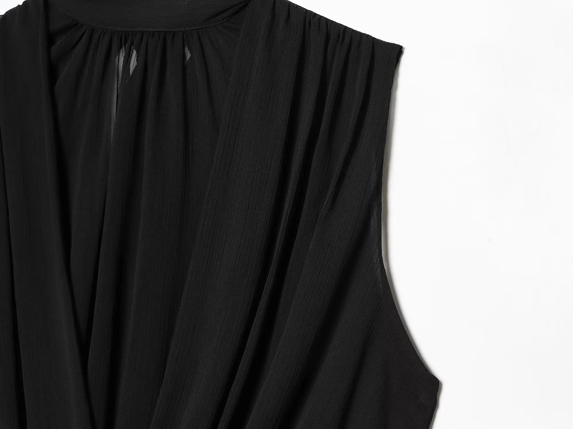 Women Black Draped Balloon Vest Tops Summer Female Turtleneck Sleeveless Tank Top Lady Chic Hight Street Crossover Puffed Tops