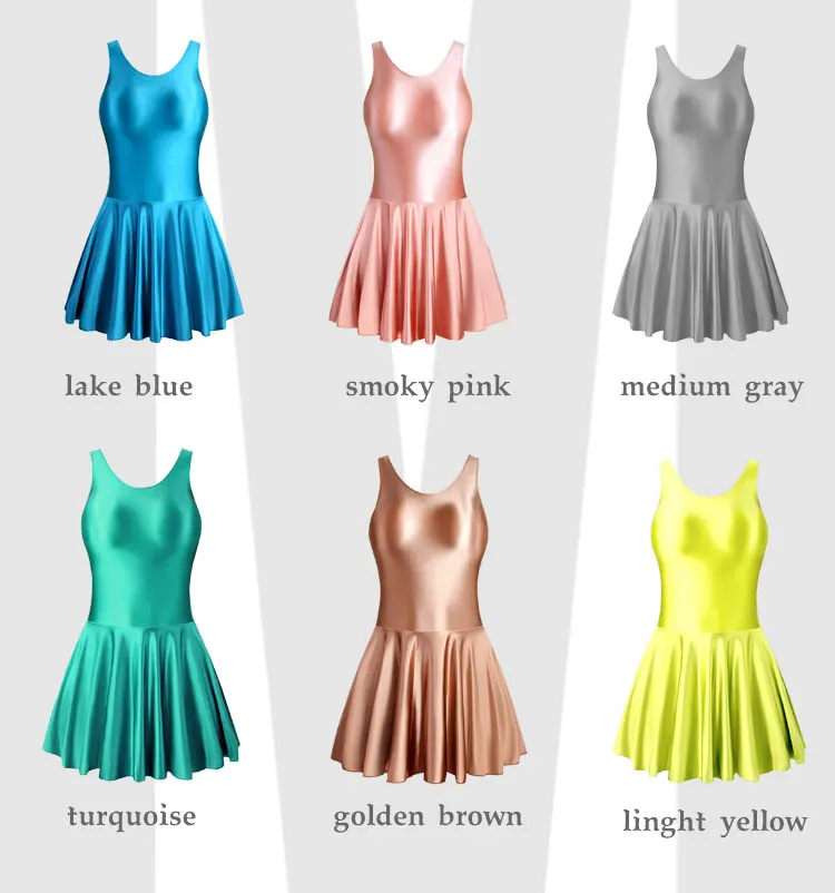 Women Dress Glossy Stretchy Sleeveless Pink Tank Dresses Solid Athletic Tennis Dress Black Swimwear Beachr Nightgown Pajamas
